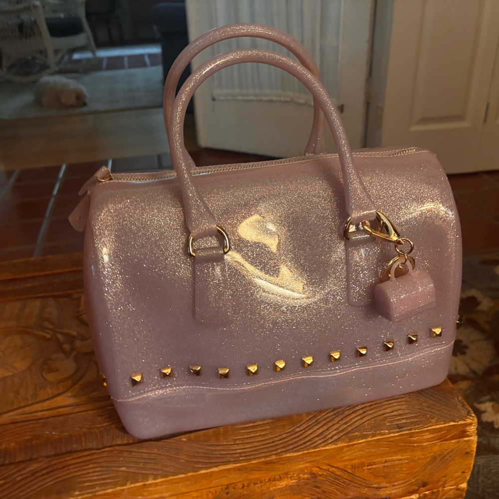 Lavender Glitter Handbag with Gold Accents